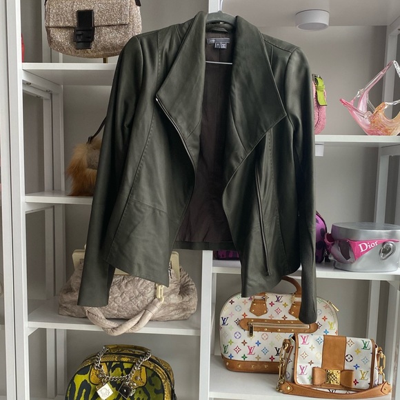 Vince Green Leather Biker Jacket 🐊 - Picture 2 of 7